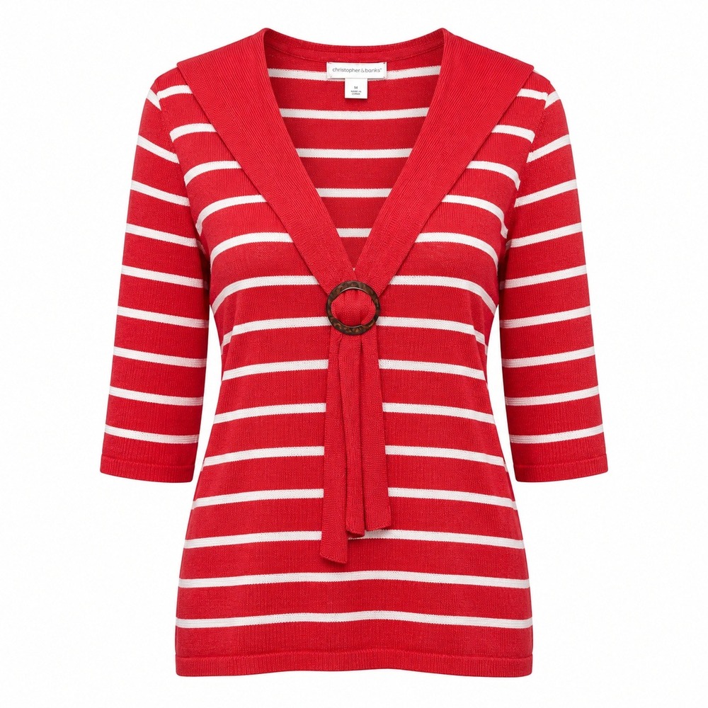 Christopher & Banks Coastal Chic Stripe Sweater Women Large Seaside Soft Classic